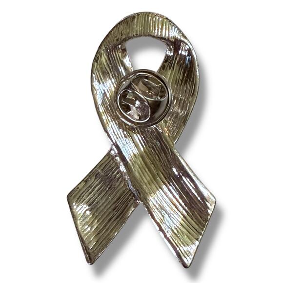 Pink Breast Cancer Awareness Lapel Pin Silver Tone Enamel Ribbon Brooch - Picture 3 of 4